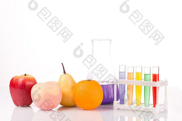 水果封闭化学试管。基因工程食品中的农药