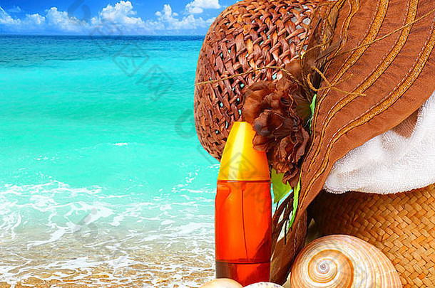 海滩项目蓝色的海概念上的图像夏季假期假期