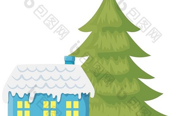 房子雪松树圣诞节孤立的图标