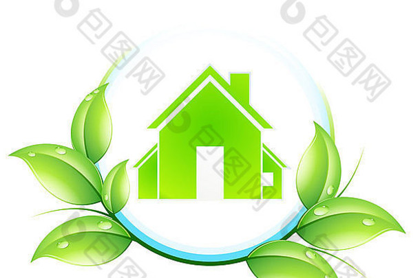 绿色房子图标叶子