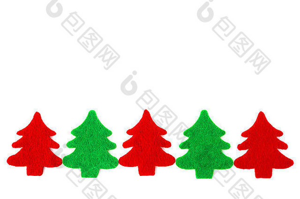 红色的绿色圣诞节树白色复制空间