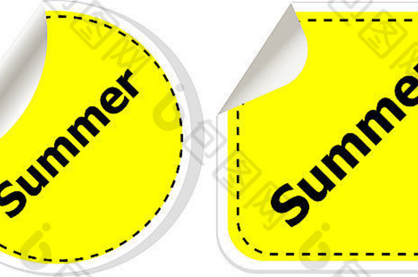 按钮上的单词summer概念。用于在线网站、演示文稿或应用程序的横幅、web按钮或消息