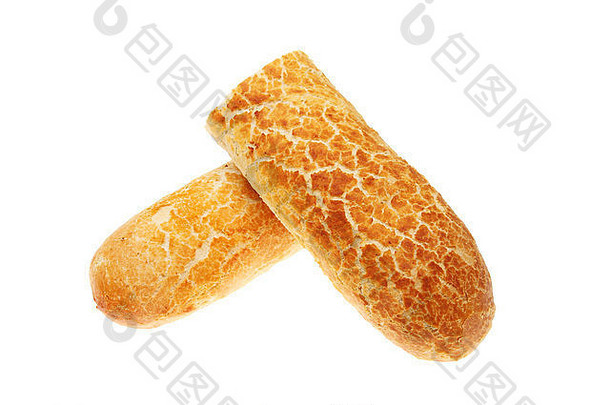 老虎法式面包切成两半，与白色隔离