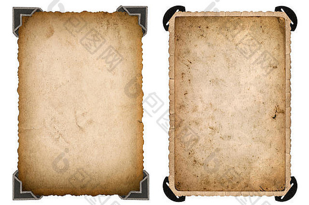 旧照片纸卡，角和边缘隔离在白色背景上。复古式相框