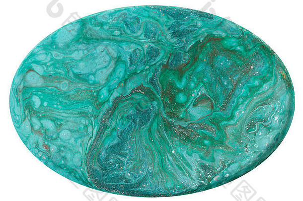 大理石抽象丙烯酸背景。自然蓝绿色大理石花纹艺术品纹理。用金光片模仿宝石的横截面。