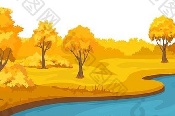 秋天的乡村景观，山河交错