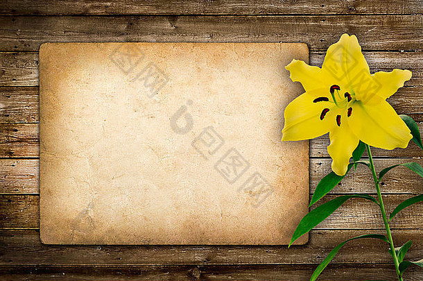 复古风格的黄色百合花邀请函或祝贺卡