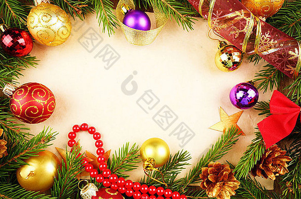圣诞背景与球和装饰品