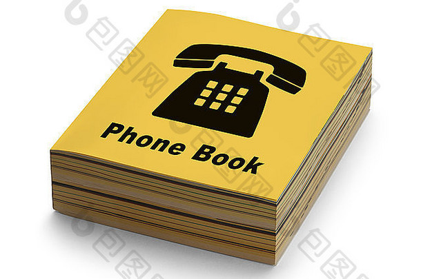 黄色的电话书黑色的电话封面孤立的白色背景