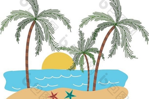 颜色轮廓景观海日落棕榈树
