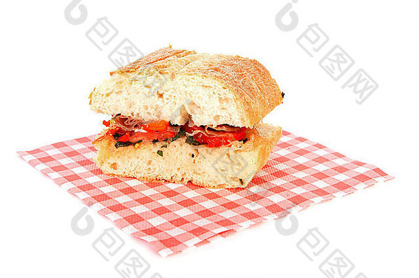 健康的三明治餐巾白色背景