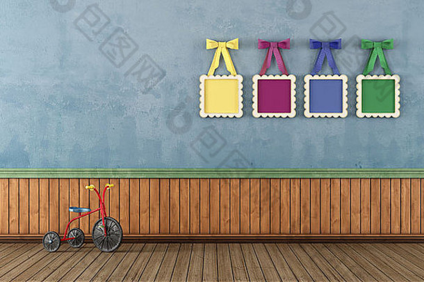 古董玩房间三轮车色彩斑斓的框架弓呈现