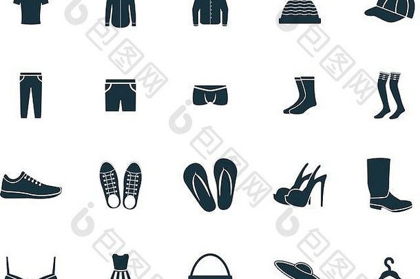 服装图标集。优质标志系列。衣服图标集简单元素。