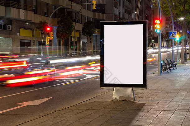 空白广告模拟模糊交通灯晚上