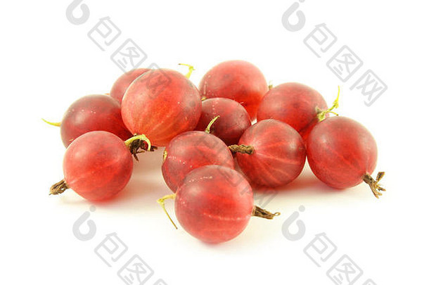 成熟的浆果红色的醋栗特写镜头白色