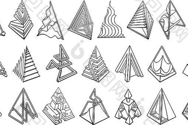 一组三维几何形状金字塔设计。