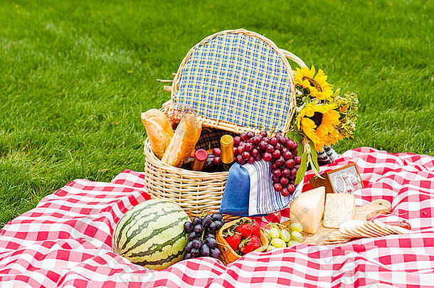 夏天野餐篮子食物公园