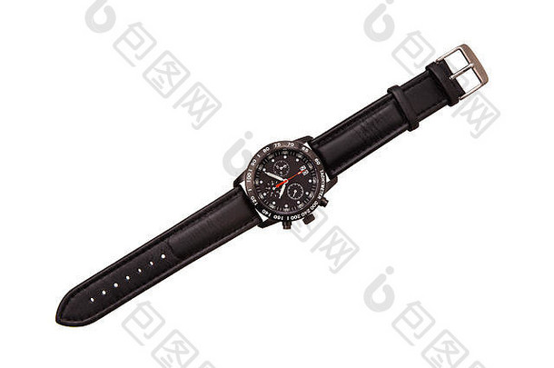白色背景的手表。带有尼龙手镯的运动腕表。潜水者的手表。