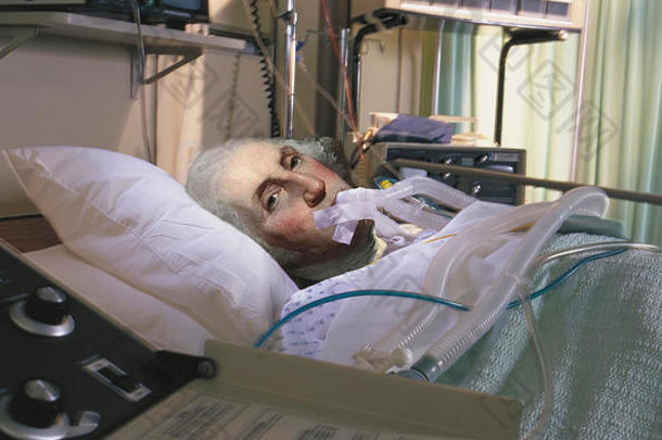 乔治·华盛顿在病床上接受生命支持