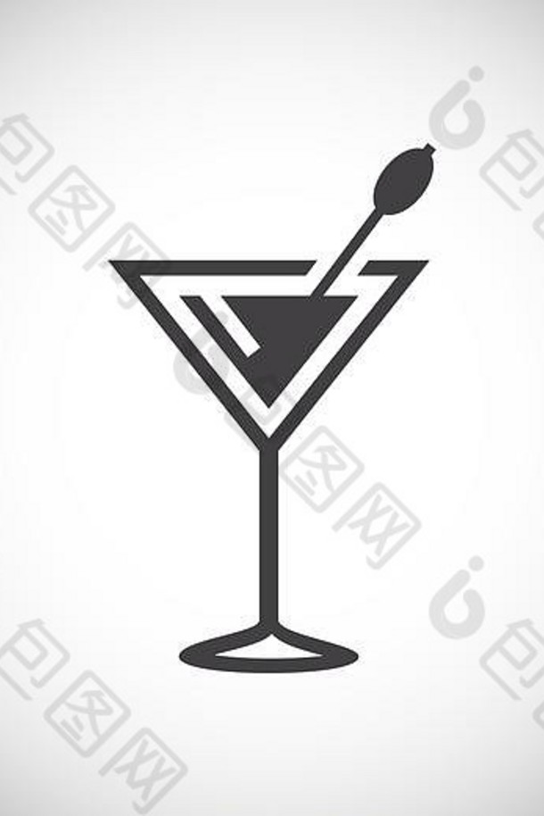 背景上的鸡尾酒相关图标，用于图形和网页设计。简单的说明。网站按钮或移动应用程序的互联网概念符号。