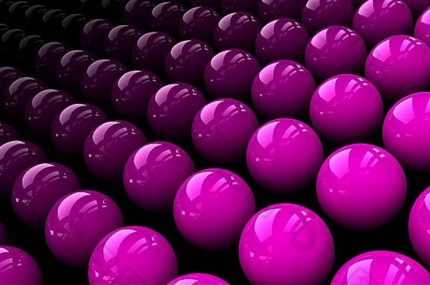 黑色背景上成排的反射粉色球体。