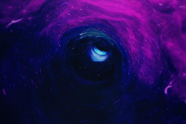 3D插图隧道或虫洞，可以连接一个宇宙和另一个宇宙的隧道。抽象的速度隧道扭曲在空间，虫洞或黑洞