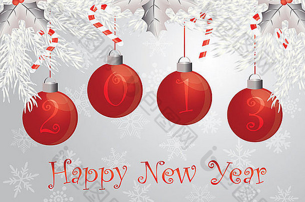 2013年圣诞快乐花环装饰冬青浆果叶和甘蔗糖插图