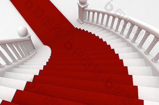 铺着红地毯的楼梯的三维示意图