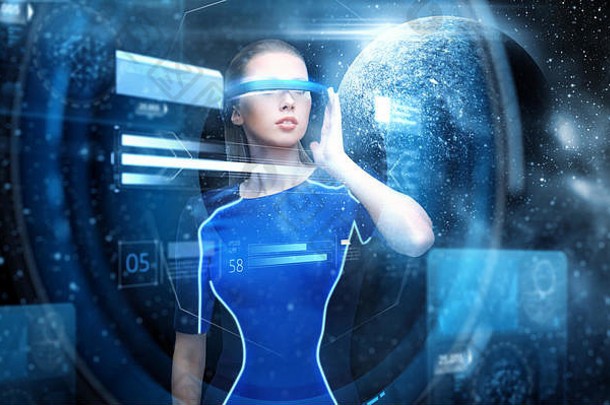 太空中戴虚拟现实眼镜的女人