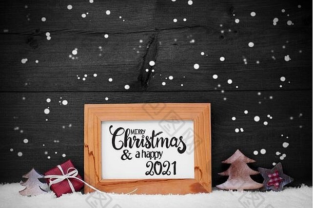 框架，礼物，树，雪，雪花，圣诞<strong>快</strong>乐和<strong>快</strong>乐2021