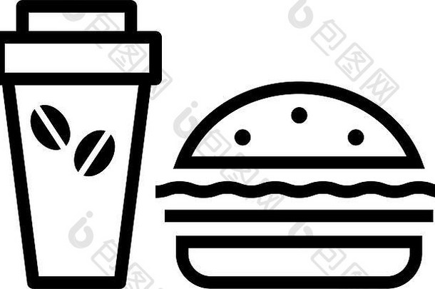 咖啡和汉堡包的插图。