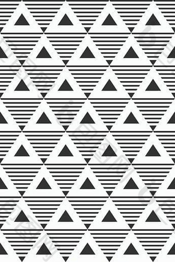 摘要几何单色无缝的模式三角形现代时尚的纹理重复几何瓷砖简单的作文三角形