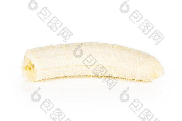 成熟的黄色的香蕉去皮咬孤立的白色背景