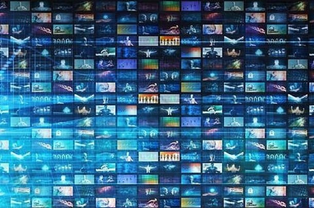 视频市场营销概念流动屏幕墙