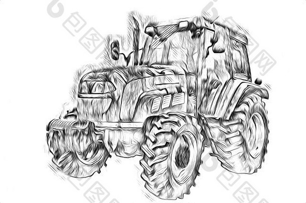 农用拖拉机插画色彩艺术