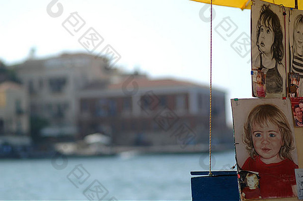 肖像当地的艺术家威尼斯港口有关克里特岛