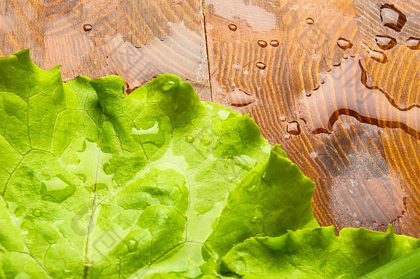 静物画-木板上的绿色生菜