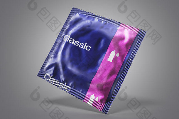 避孕套包在灰色背景上进行3d渲染