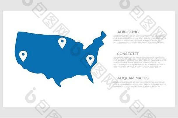 集黑暗蓝色的美国州元素信息图表演讲幻灯片