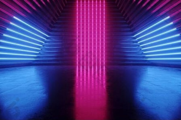 外星人科幻未来主义黑暗隧道霓虹灯激光走廊仓库T型台时装俱乐部音乐会背景泛蓝紫色反光网络