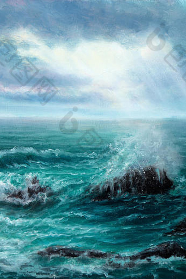 原始石油绘画显示波海洋海帆布现代印象主义现代主义marinism