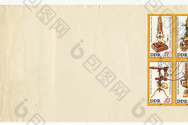 德国民主共和国约古董垃圾信封光学设备取消了邮资邮票