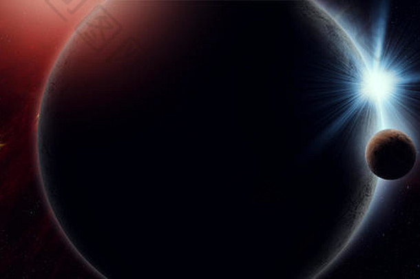 超现实日食行星和月球空间插图
