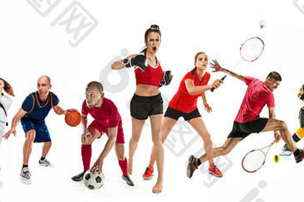 有关跆拳道、足球、美式足球、篮球、冰球、羽毛球、跆拳道、网球、橄榄球的体育拼贴