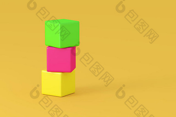 柱状排列的彩色立方体的三维绘制
