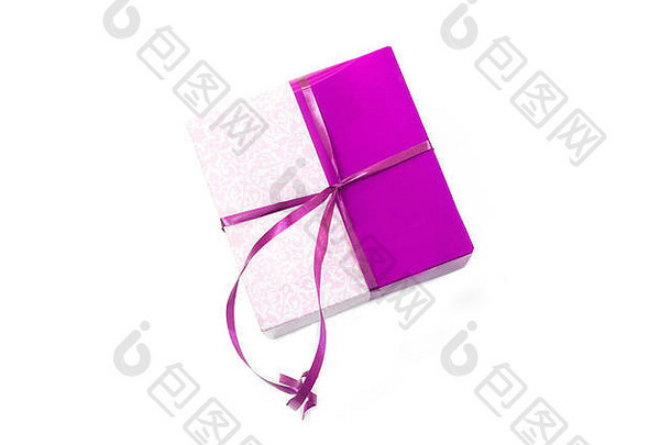 礼物盒子包裹<strong>包装</strong>纸系紫色的颜色丝带<strong>包装</strong>模拟白色