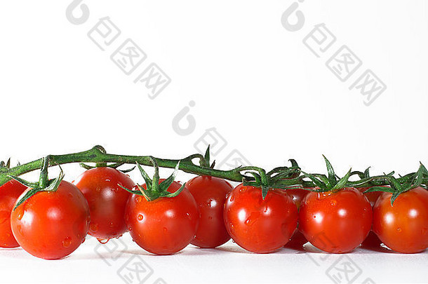 藤蔓<strong>番茄</strong>，新鲜，<strong>白</strong>色背景。水平图像