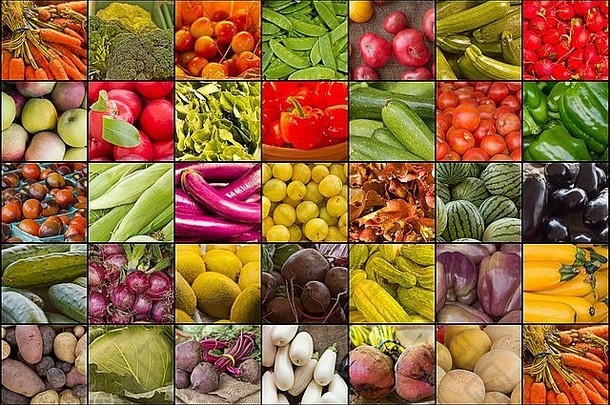 <strong>各种</strong>受欢迎的农民市场水果<strong>蔬菜</strong>生产拼贴画图像