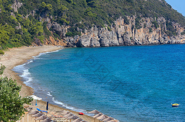 爱琴海海海岸夏天海滩前视图锡索尼亚chalkidiki<strong>希腊</strong>