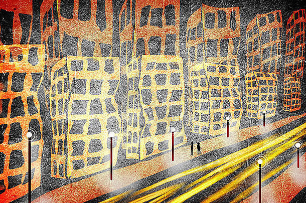 交通城市橙色黑色的数字插图